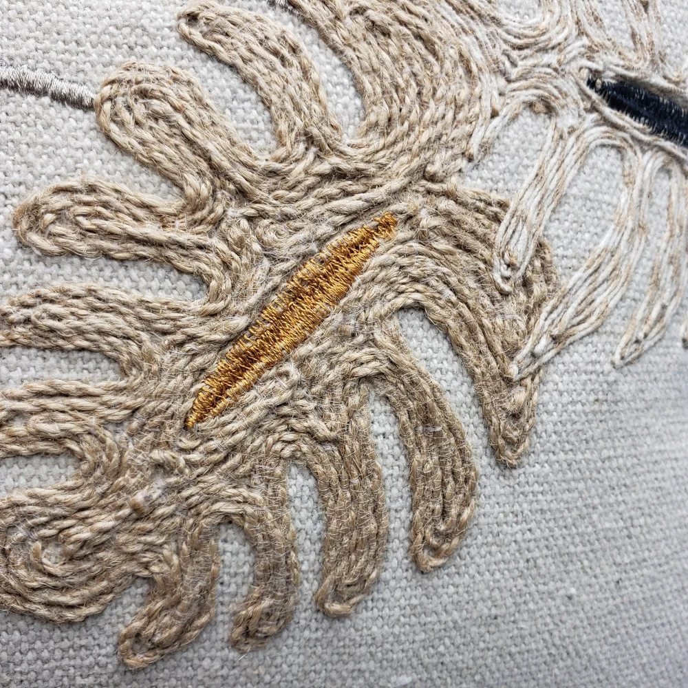 Embroidered Boho Decorative Pillow Botanical Ethnic Primative Textured Tassels